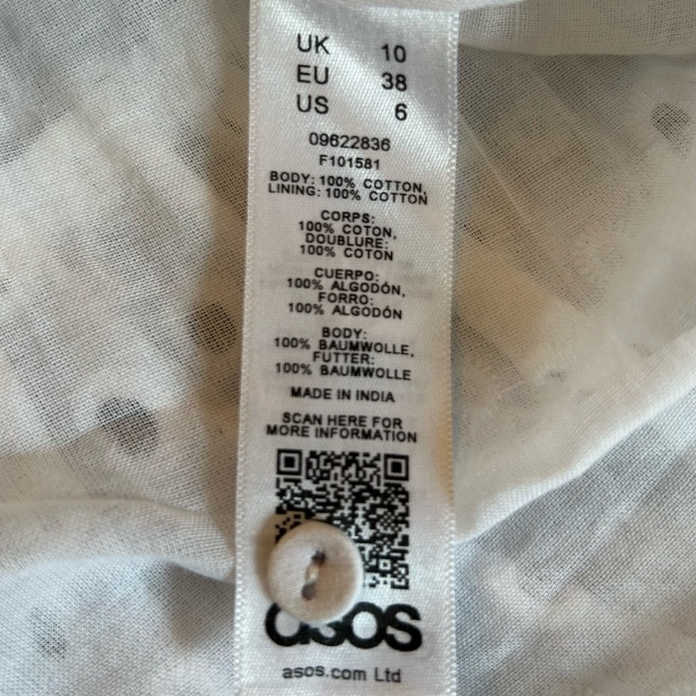 ASOS EYELET TIERED SMOCK SLEEVELESS MINI DRESS Women SZ US 6 White Cottagecore - Picture 6 of 6
